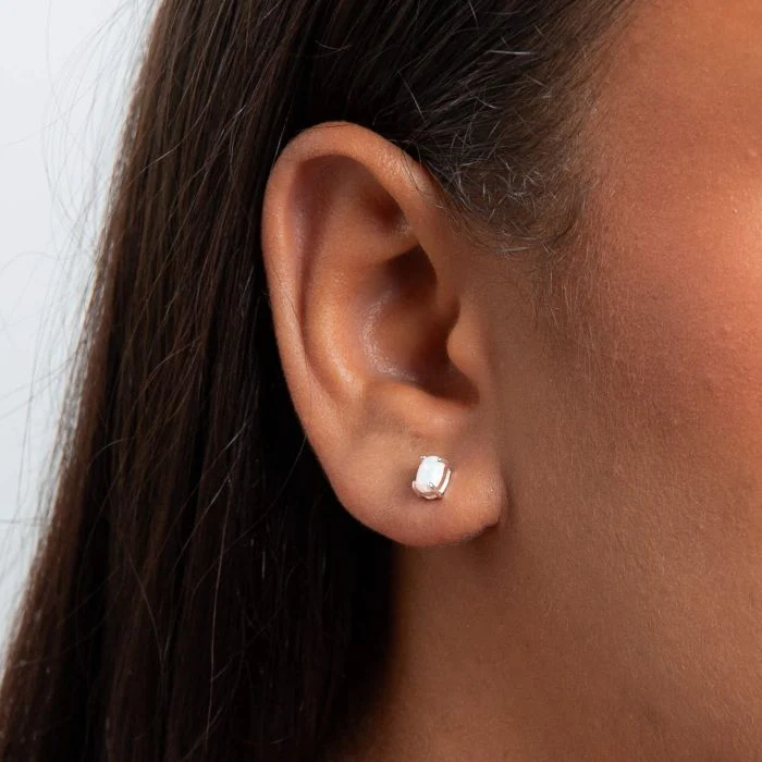 Silver Oval Opal Earrings - Image 3