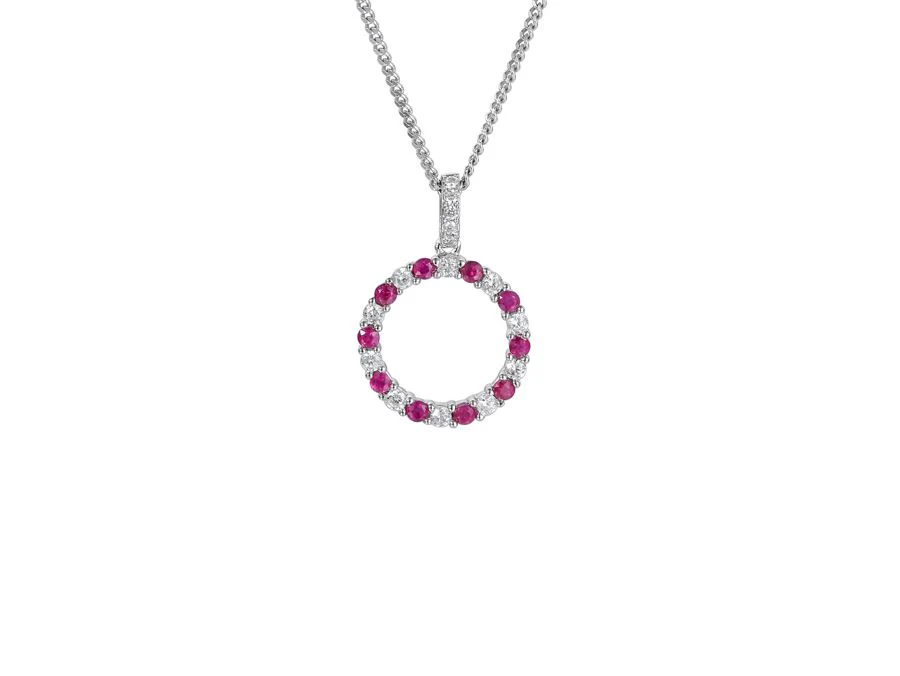 Silver Real Ruby & CZ Open Circle Pendant