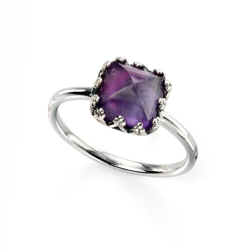 Silver Ring with Cushion Cut Amethyst