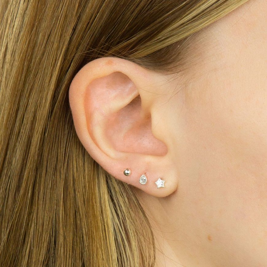 Silver Small Teardrop CZ Stud Earrings - Image 3