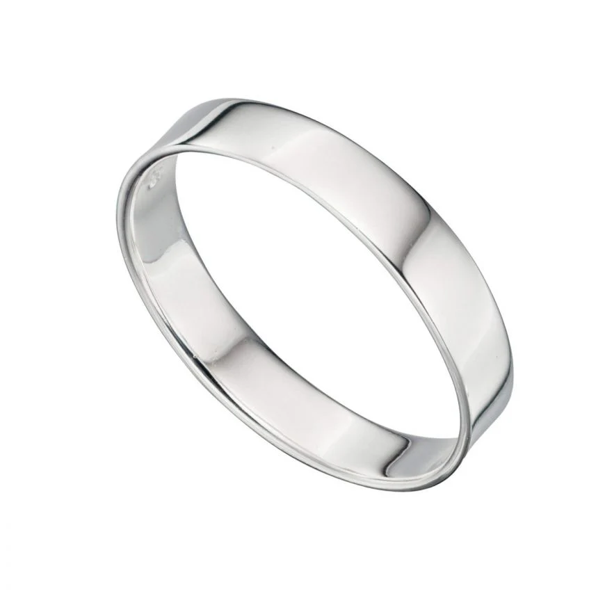 Unisex Silver Square Cut Band Ring 4mm