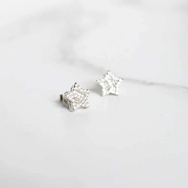 Silver Star Earrings with Baguette and Brilliant Cut CZ's - Image 2