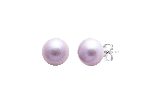 Silver Stud Earrings with Pink Button Shaped River Pearl 8-8.5 mm