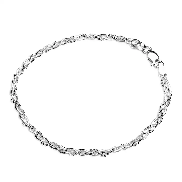 Silver Twisted Bracelet with Beads