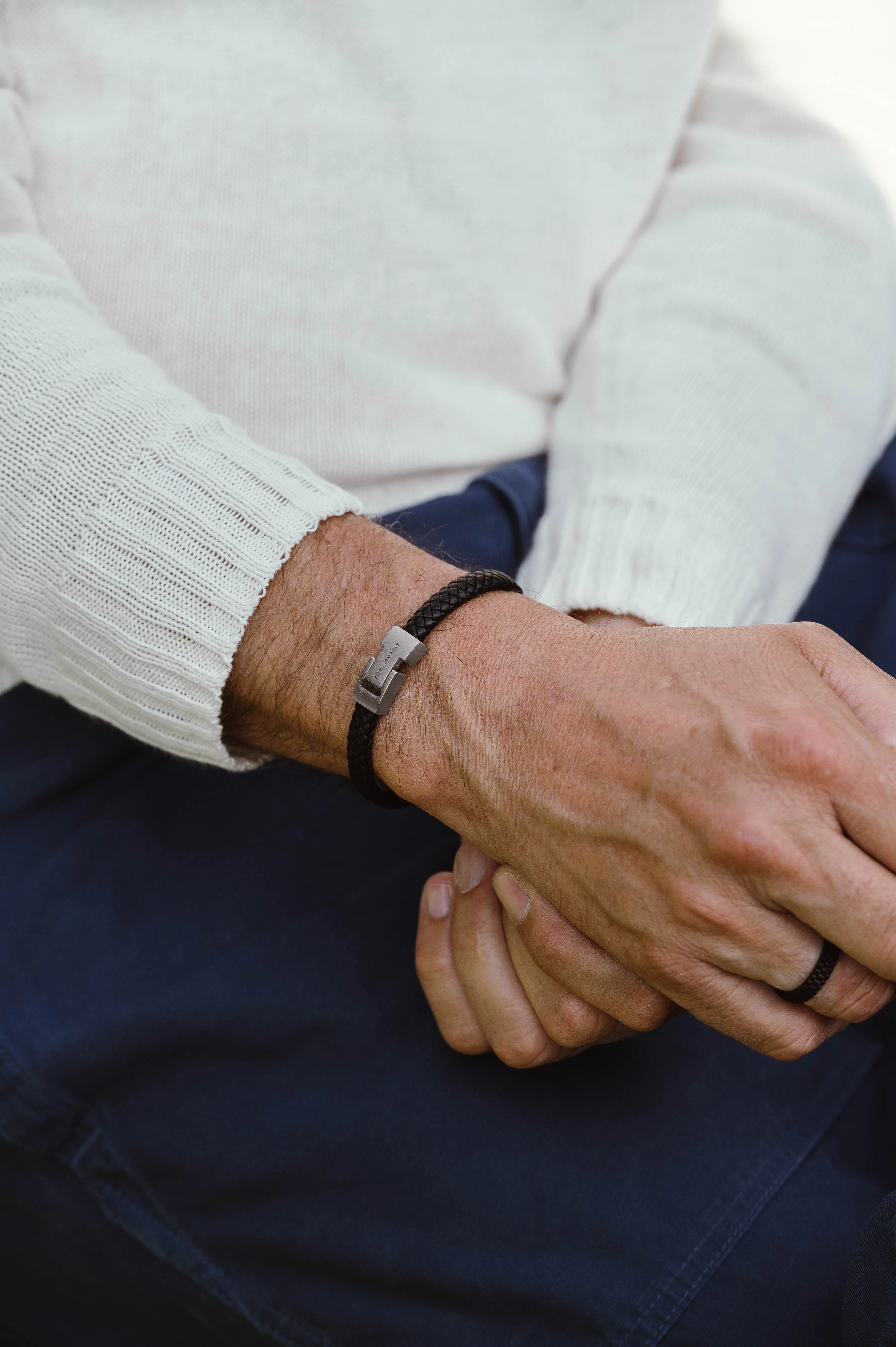 Steel & Barnett "Archie" Bracelet in Black Leather and Steel - Image 3