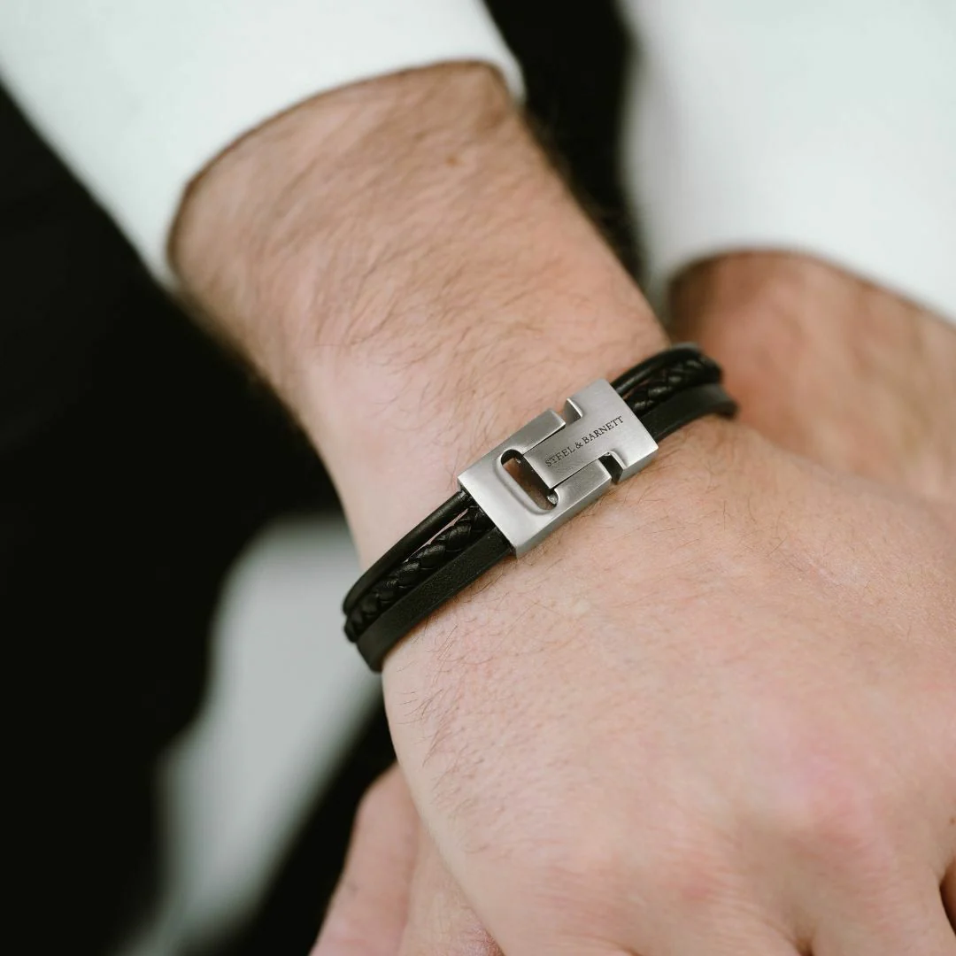Steel & Barnett Casual Cole Leather Bracelet in Black - Image 2