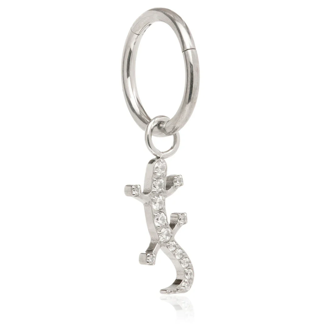 Titanium Hinged Cartilage Ring with Crystal Gecko Charm Dangle