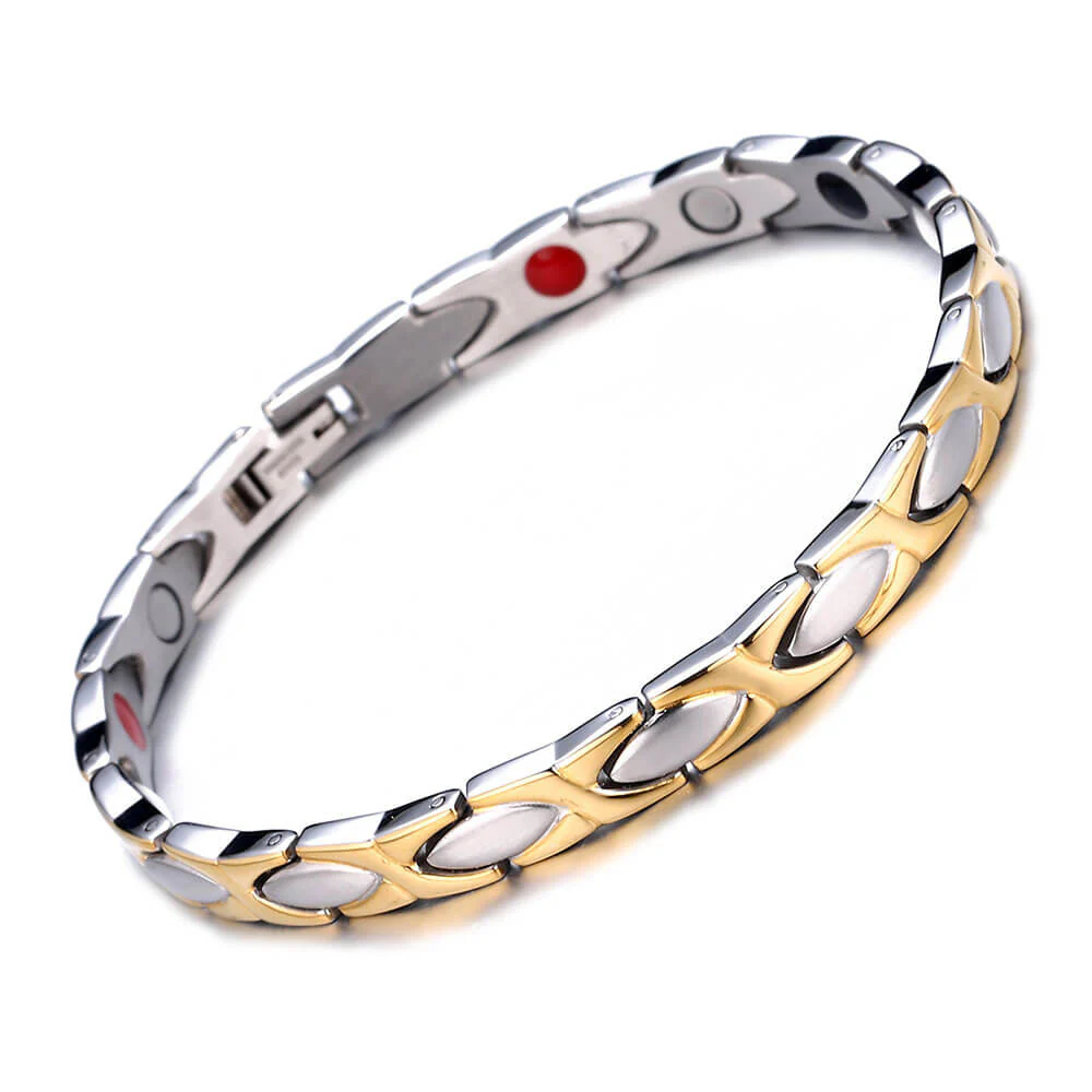 Two Tone Stainless Steel Link Bracelet with Magnets