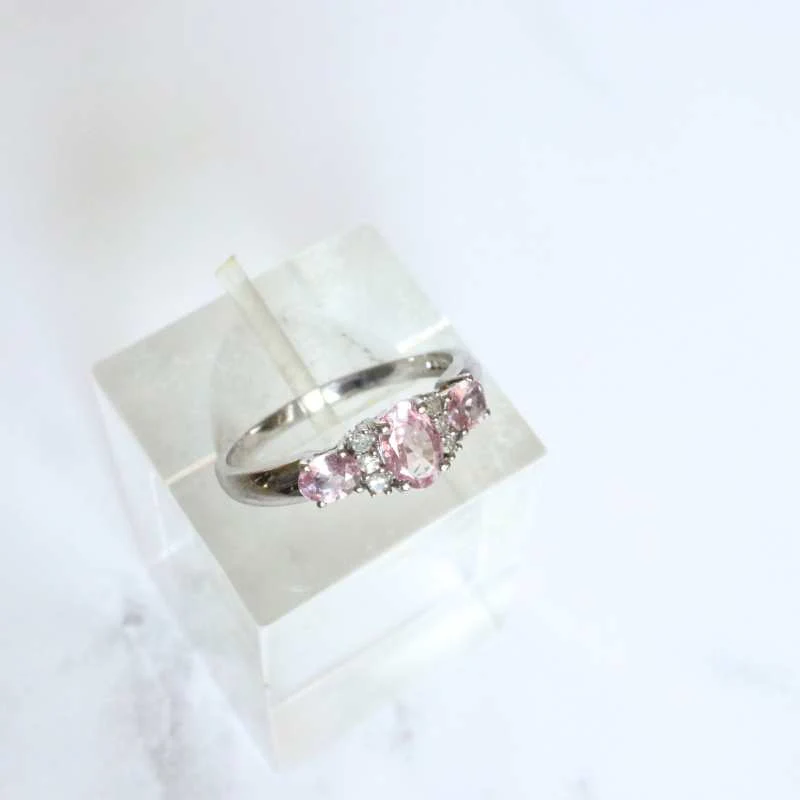 White Gold Pink Sapphire and Diamond Ring - Image 4